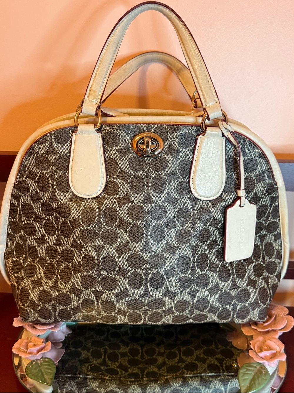 Coach Brown Signature Canvas Satchel with Chalk Trim